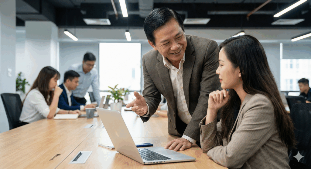 sếp giao tiếp với nhân viên 