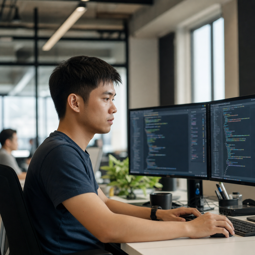 Lập trình viên Front-end làm việc trên laptop