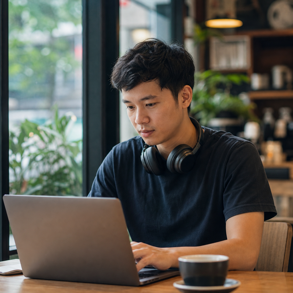 Java Developer lập trình tại quán cafe